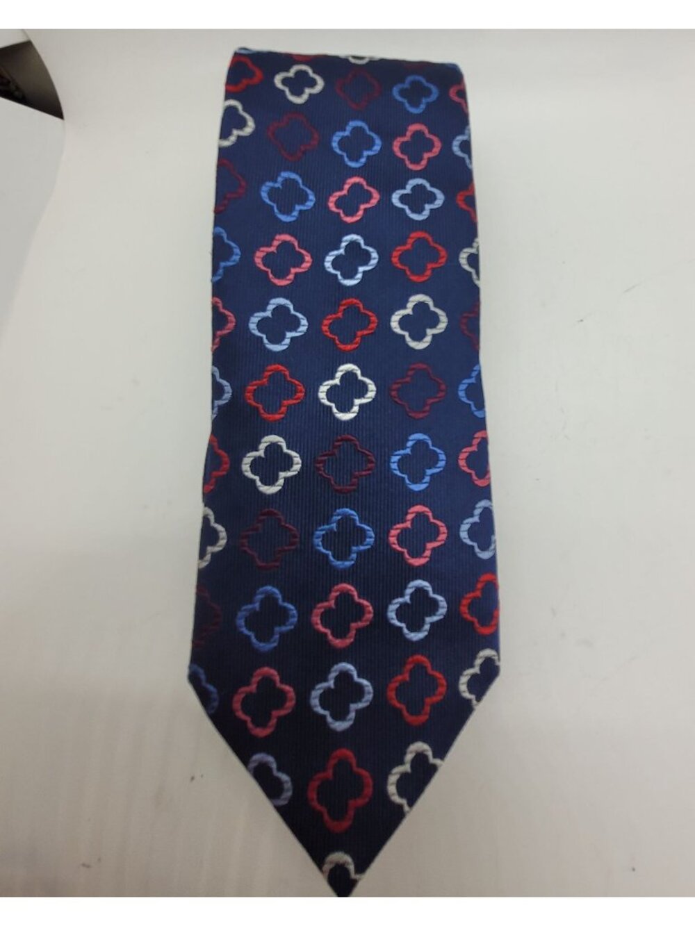 T.M.Lewin Navy Tie Red Blue Geometric Pattern Silk Mens Accessory Classic